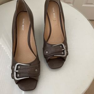 Nine West Taupe Wedge Peeptoes with Buckle